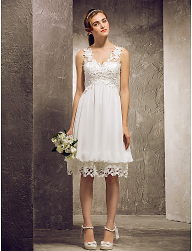 A-line Princess V-neck Knee-length Chiffon And Lace Bridesmaid Dress