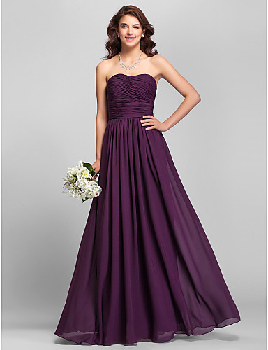 Sheath/Column Strapless Floor-length Chiffon Bridesmaid Dress